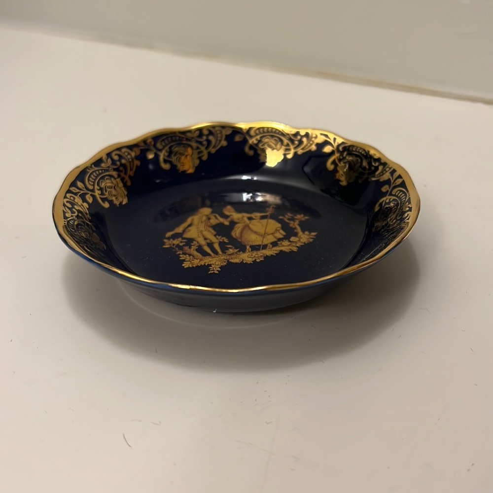 Vintage Limoges France Navy Blue & Gold small trinket dish